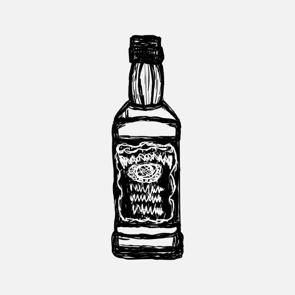 Hand drawn Vector grunge glass bottle of alcoholic beverages illustration