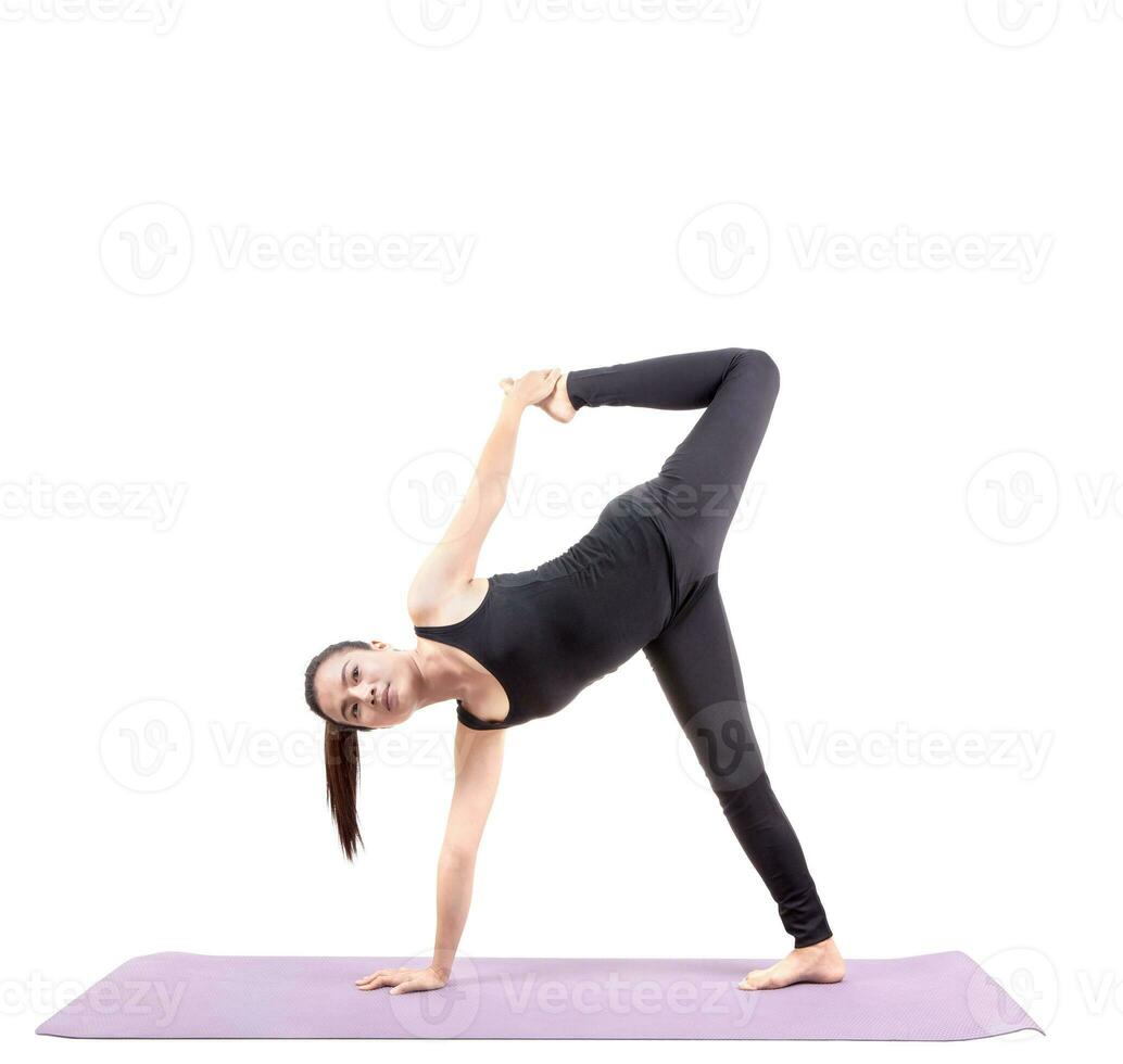 asian young woman yoga exercise isolated white background photo