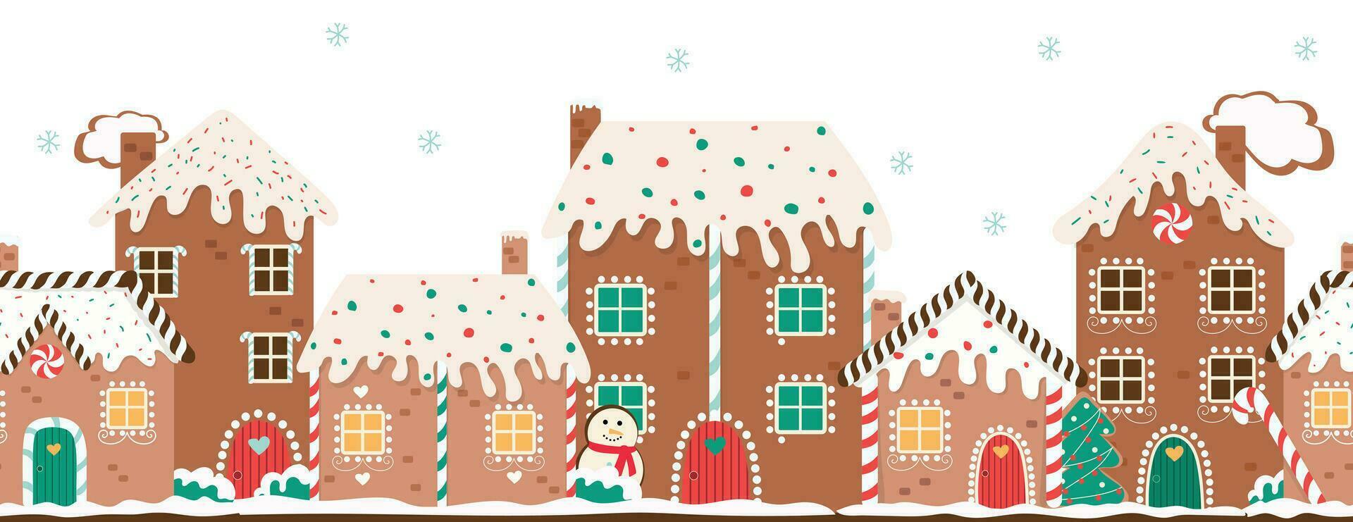 Gingerbread houses christmas border. vector