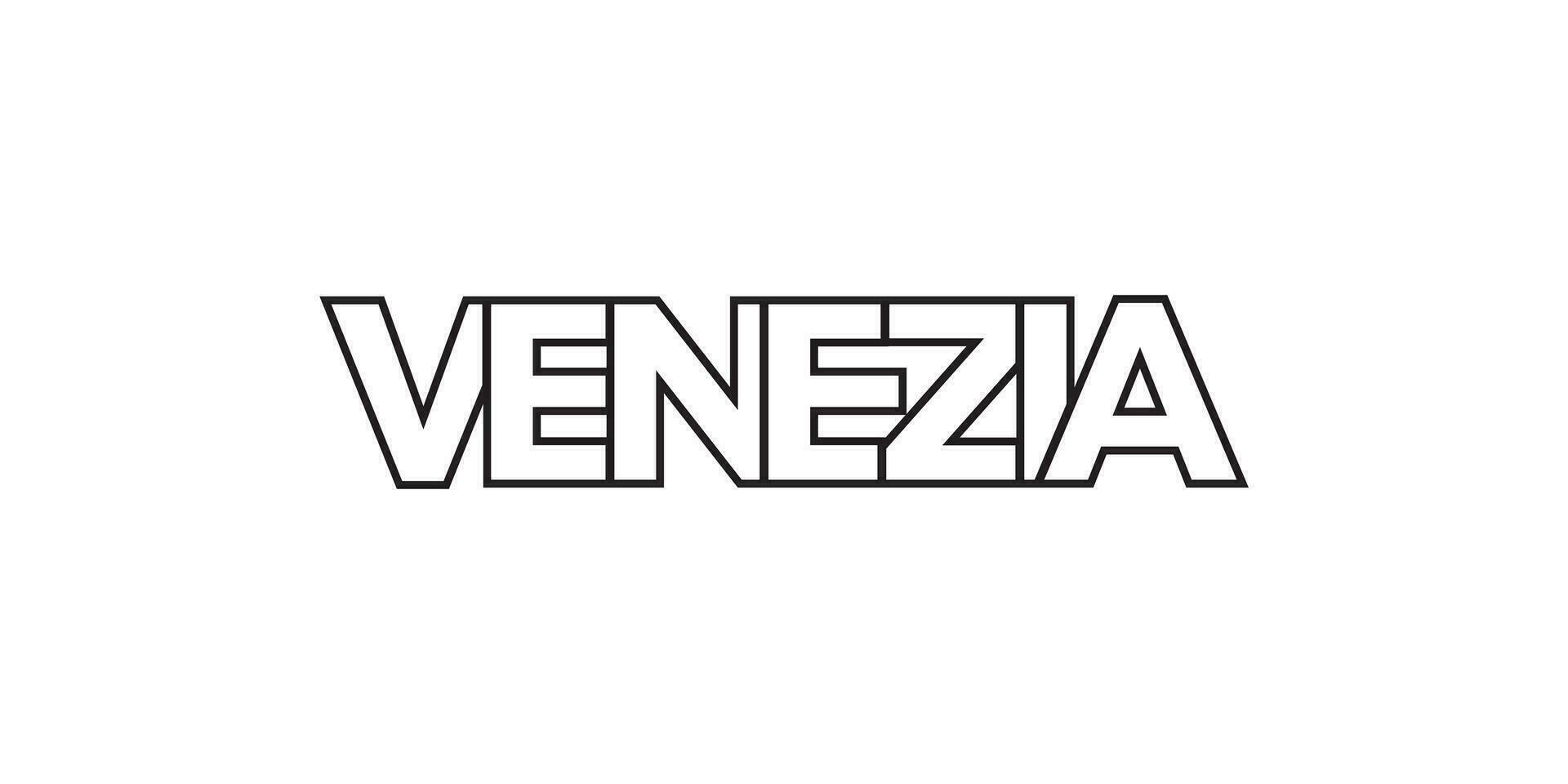 Venezia in the Italia emblem. The design features a geometric style, vector illustration with bold typography in a modern font. The graphic slogan lettering.