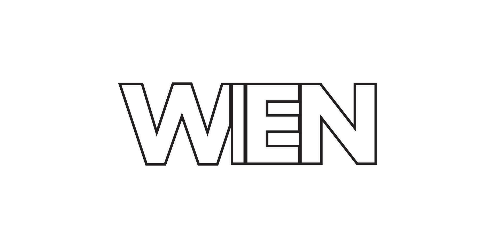 Vienna in the Austria emblem. The design features a geometric style, vector illustration with bold typography in a modern font. The graphic slogan lettering.