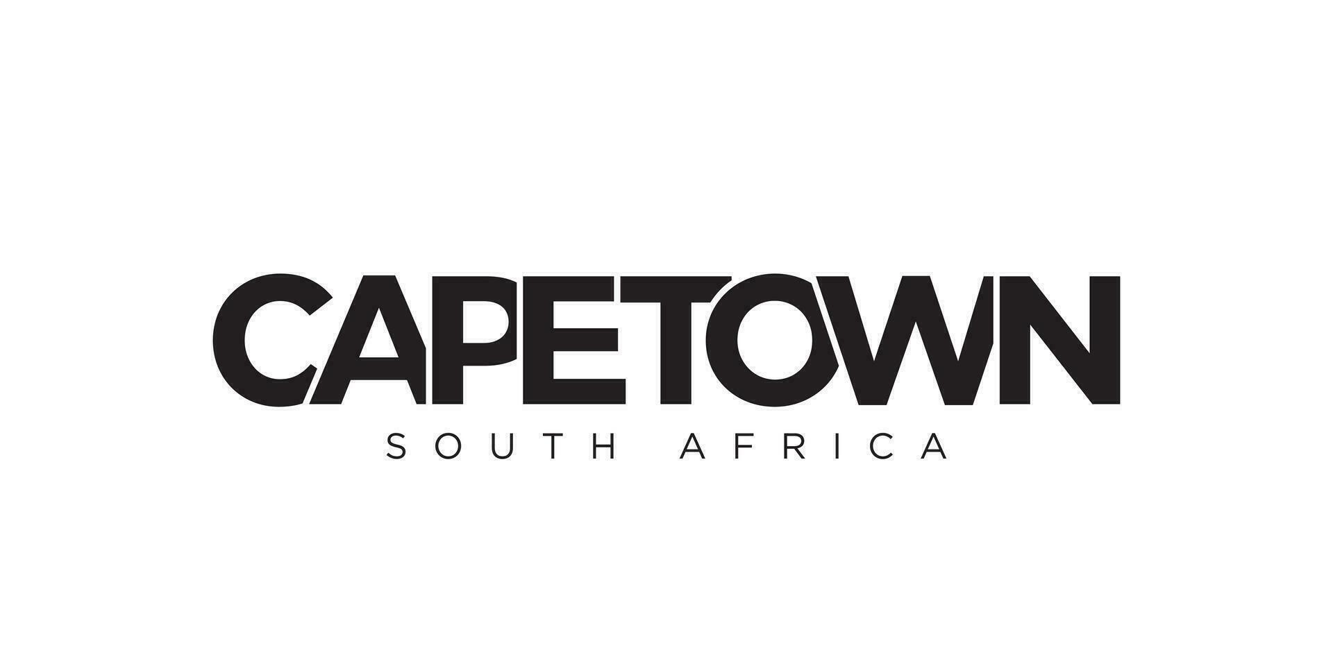 Cape Town in the South Africa emblem. The design features a geometric style, vector illustration with bold typography in a modern font. The graphic slogan lettering.