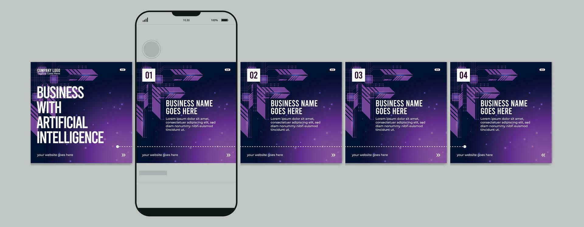 Carousel post template. Artificial intelligence microblog carousel post. Editable social media carousel post for business vector