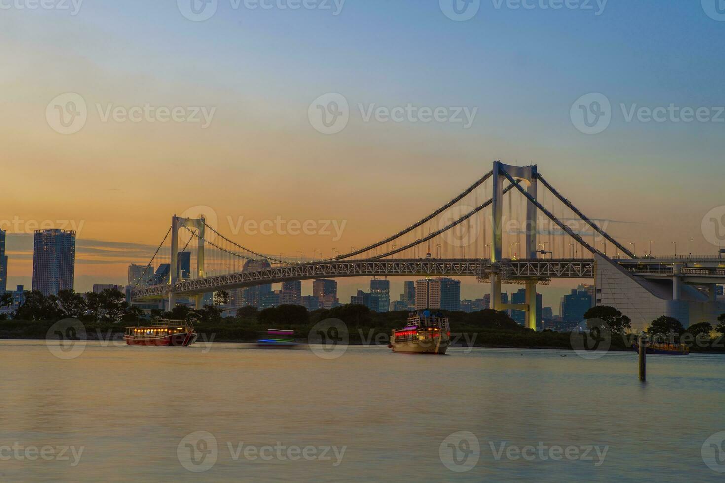 beautiful scenic twilight time of rainbow bridge odaiba harbor tokyo  japan photo