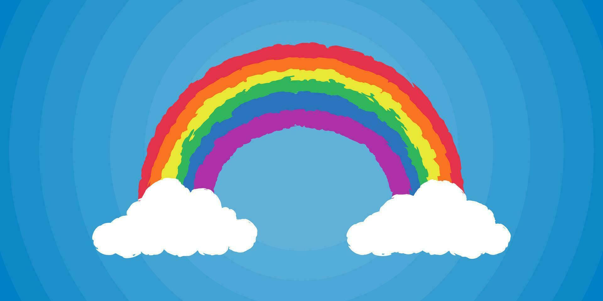 grunge arco iris con nubes vector ilustración