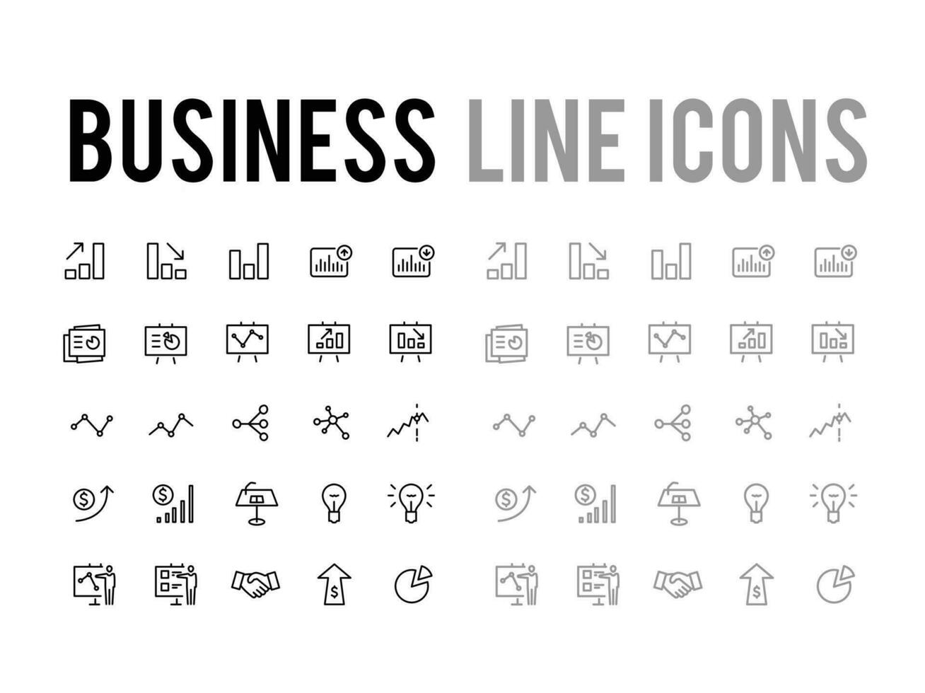 Business devleopment and analyics report vector line icon set