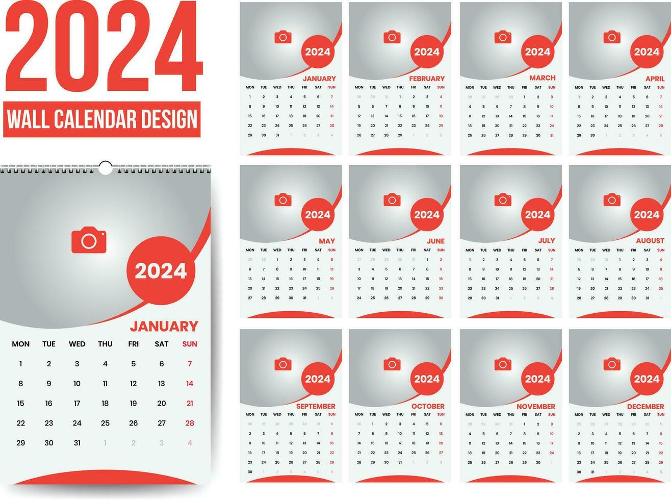 2024 pared calendario diseño modelo vector