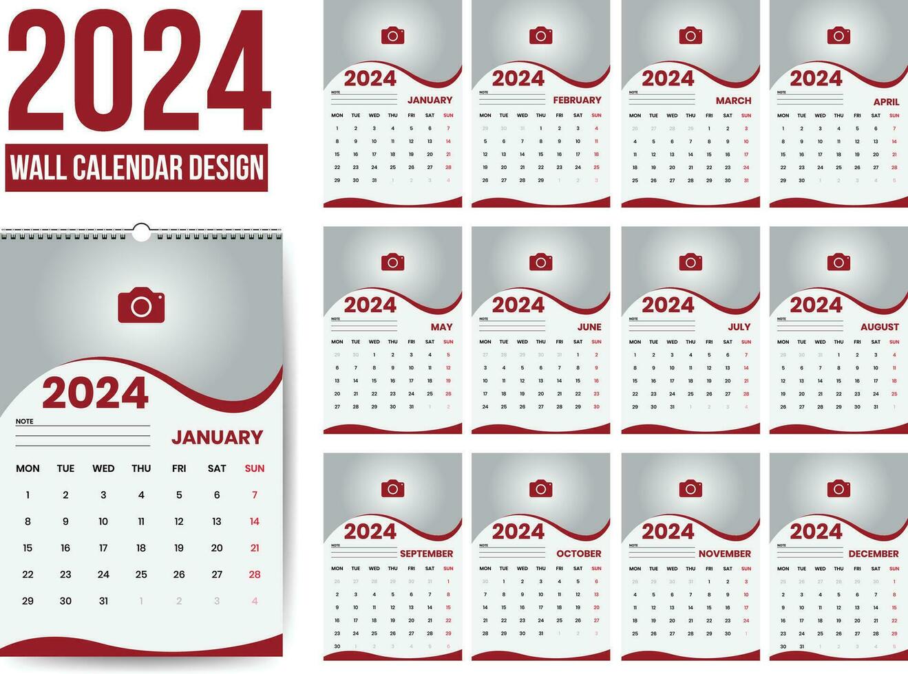 2024 wall calendar design template vector