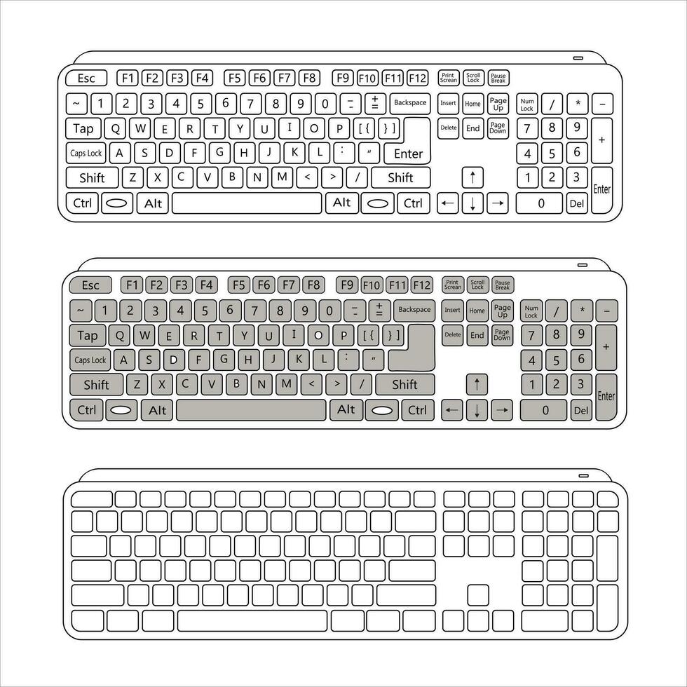 Computer Keyboard, Gaming Keyboard illustration vector, line art eps vector