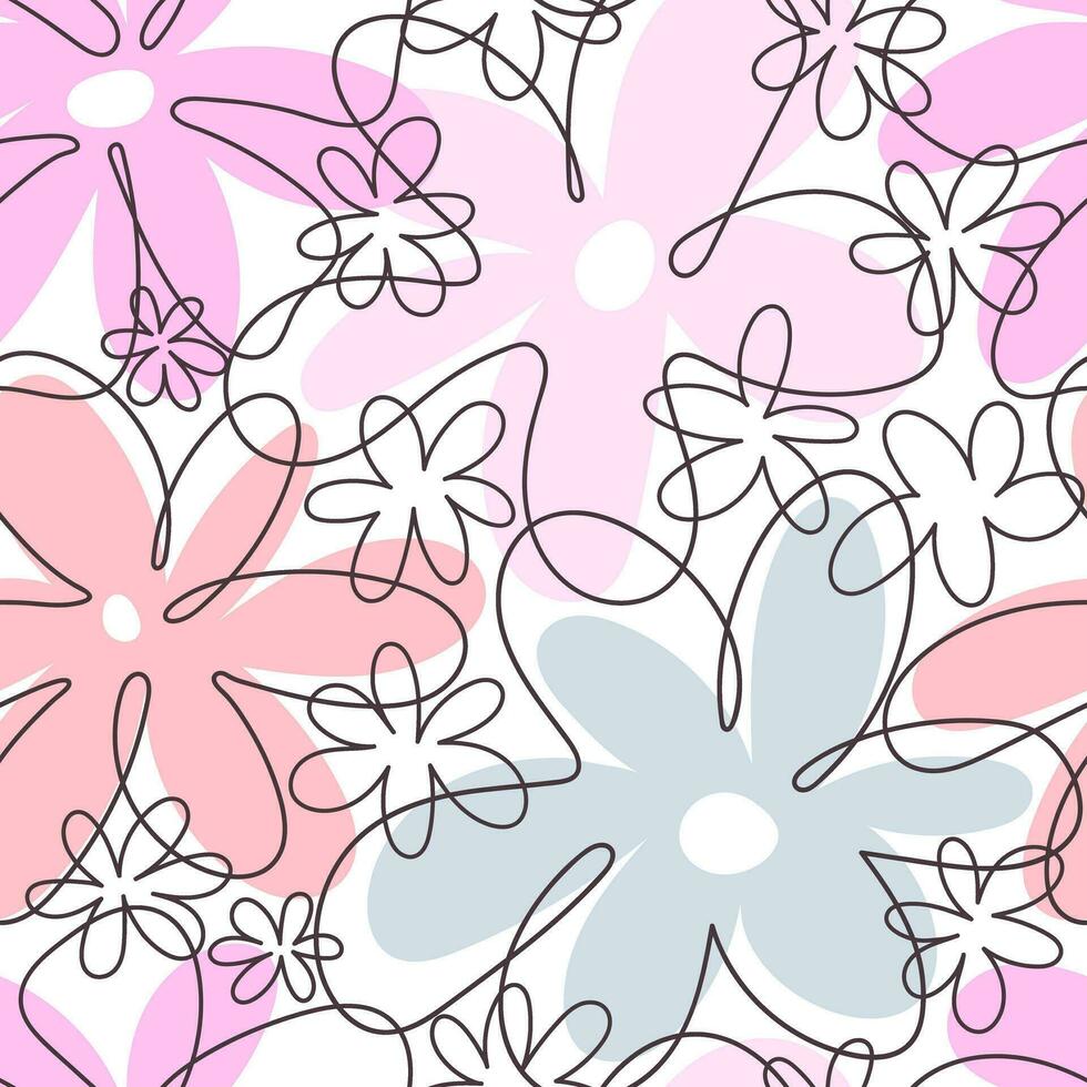 seamless pattern with cartoon flowers. colorful vector, hand drawing. design for fabric, print, textile, wrapper vector