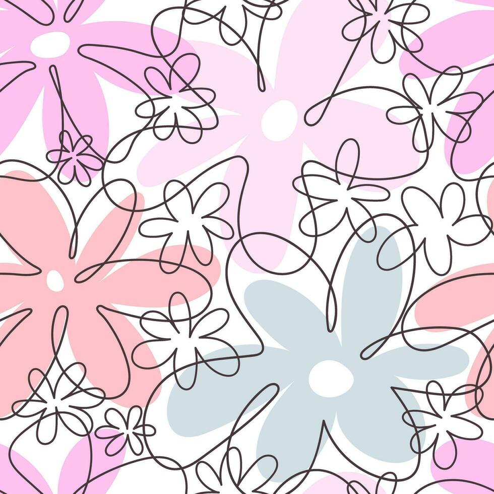 sin costura modelo con dibujos animados flores vistoso vector, mano dibujo. diseño para tela, imprimir, textil, envoltura vector