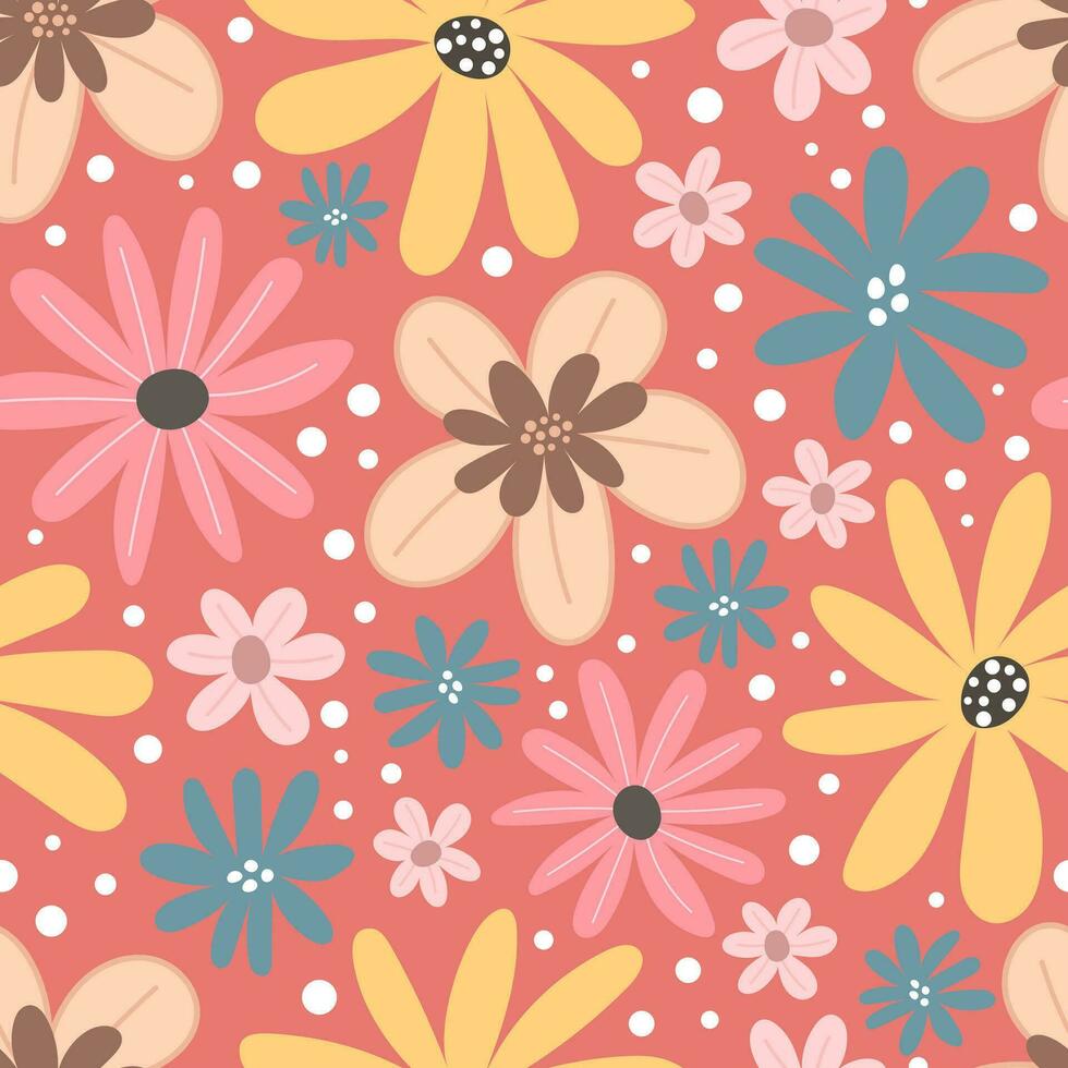 seamless pattern with cartoon flowers. colorful vector, hand drawing. design for fabric, print, textile, wrapper vector