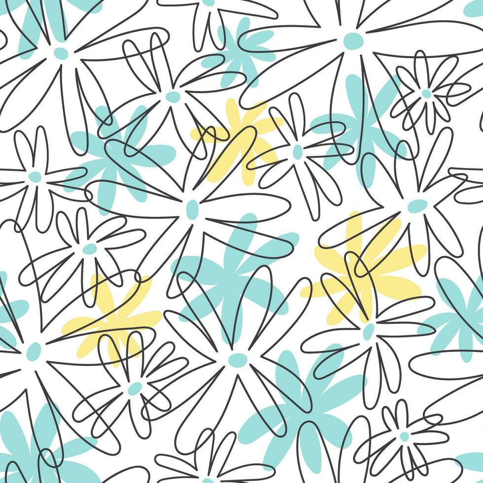 seamless pattern with cartoon flowers. colorful vector, hand drawing. design for fabric, print, textile, wrapper vector