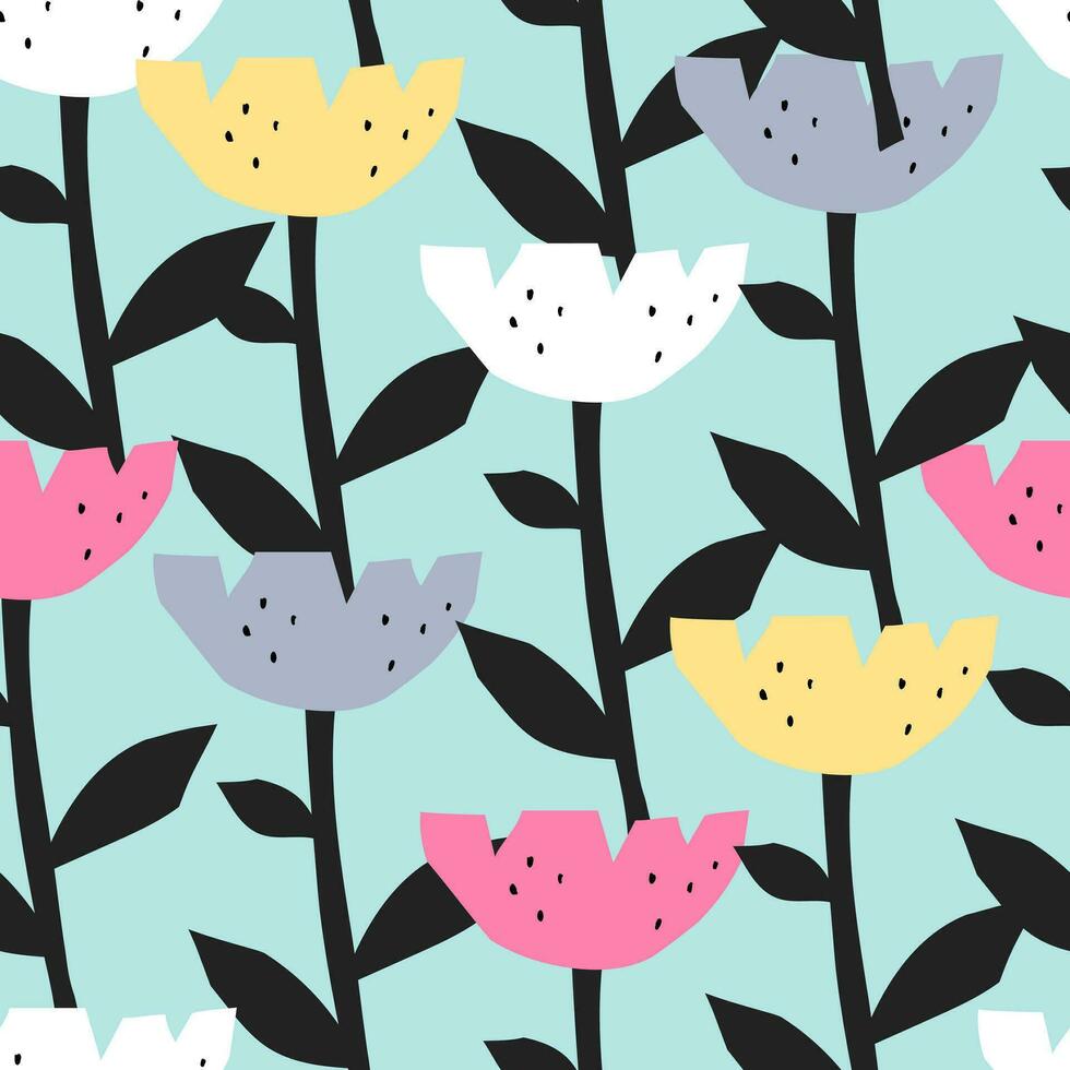 seamless pattern with cartoon flowers. colorful vector, hand drawing. design for fabric, print, textile, wrapper vector