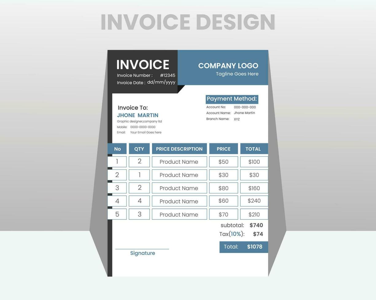 Minimal Corporate Business Invoice Design Template. Print ready invoice design vector. vector