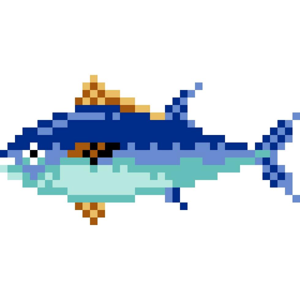 Fish cartoon icon in pixel style vector