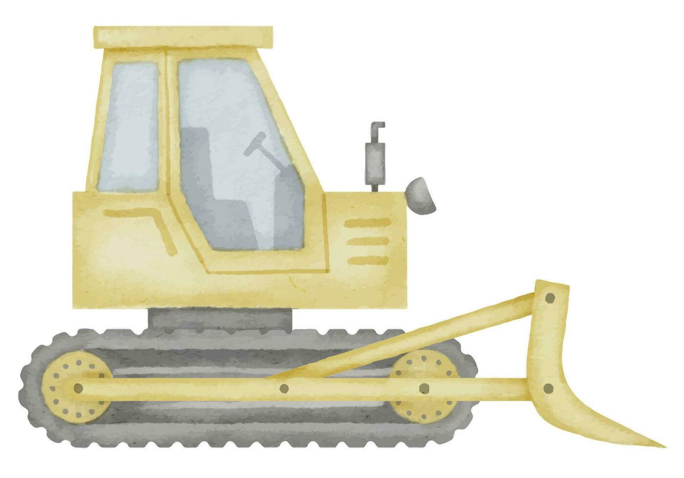 Bulldozer Watercolor illustration. Hand drawn clip art of baby toy yellow Dozer on isolated background. Truck drawing for prints on a boys tshirt. Construction vehicle sketch vector