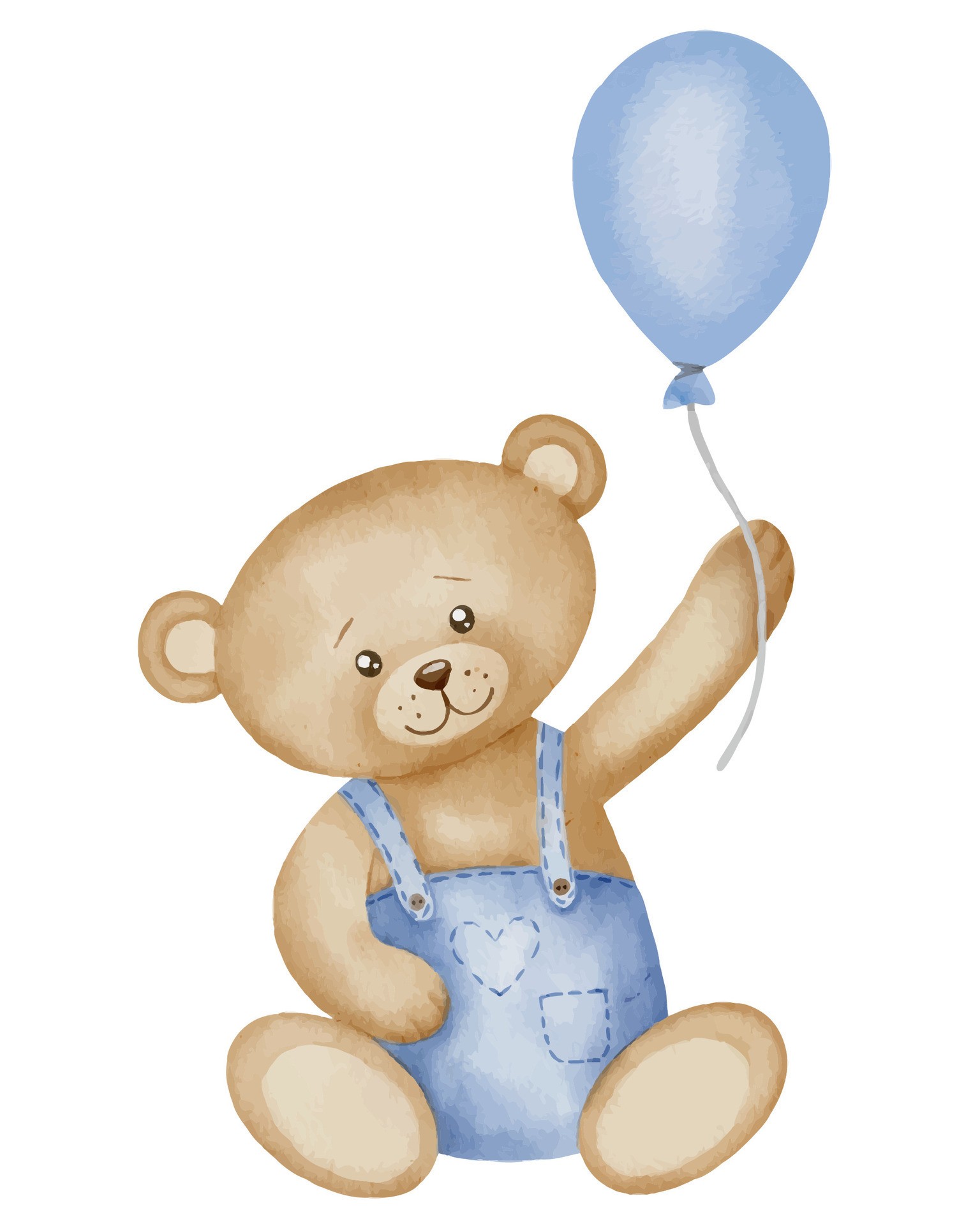 Teddy Bear with balloon watercolor illustration. Hand drawn sketch of ...