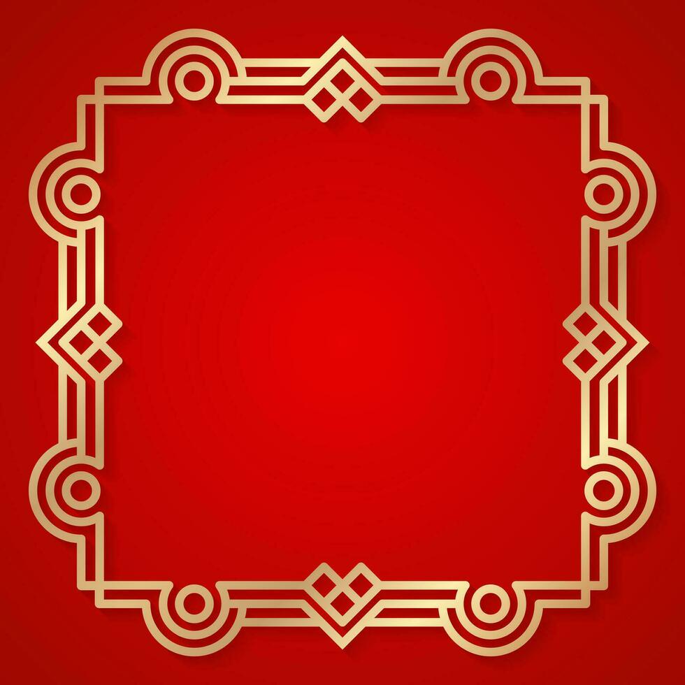 dorado oriental marco en rojo antecedentes. - vector. vector