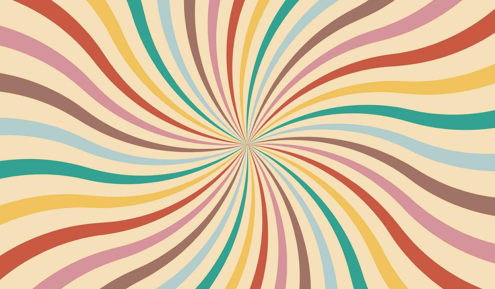 Groovy retro swirl burst, summer and carnival background. Vector illustration