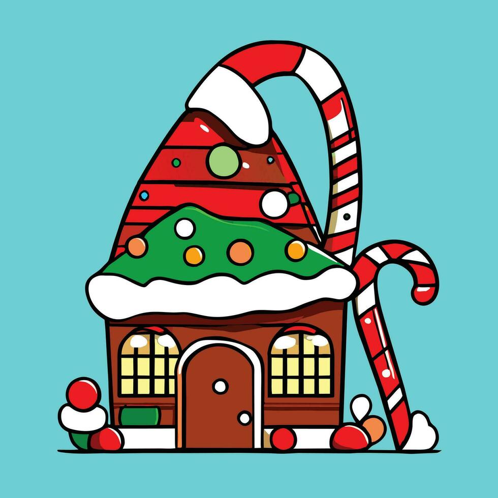 a cartoon house with a santa hat on top vector