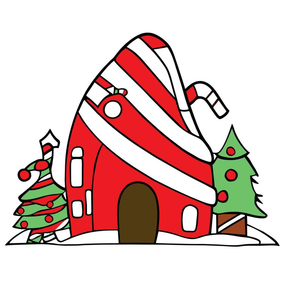 a cartoon house with a santa hat on top vector