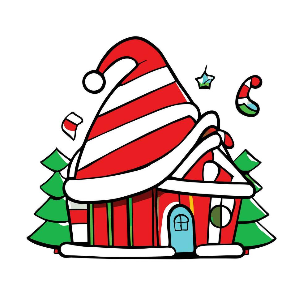 a cartoon house with a santa hat on top vector