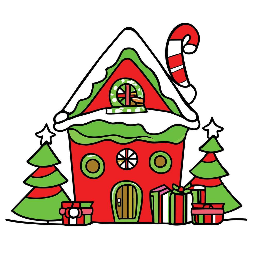 Vector Art drawing of a christmas house