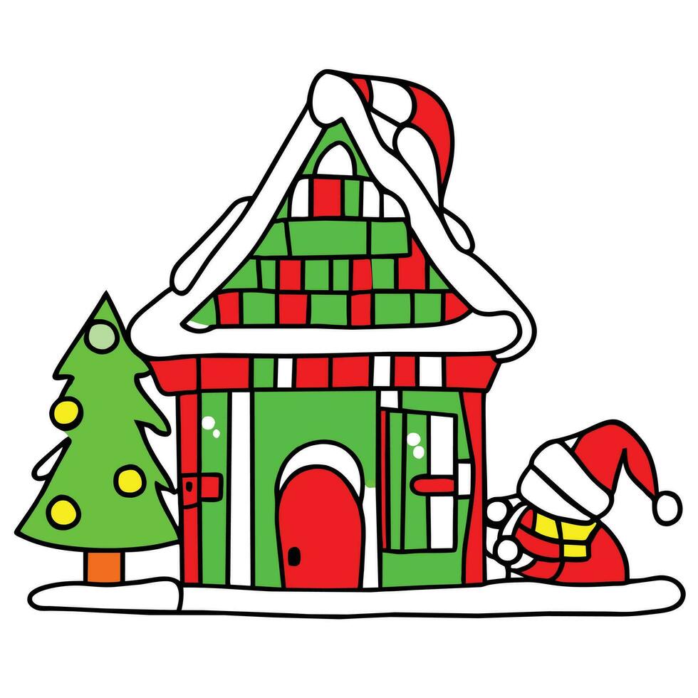 a cartoon house with a santa hat on top vector