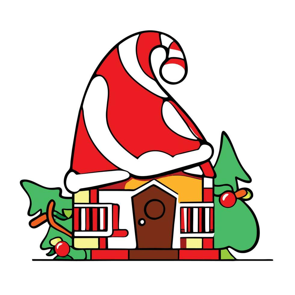 a cartoon house with a santa hat on top vector