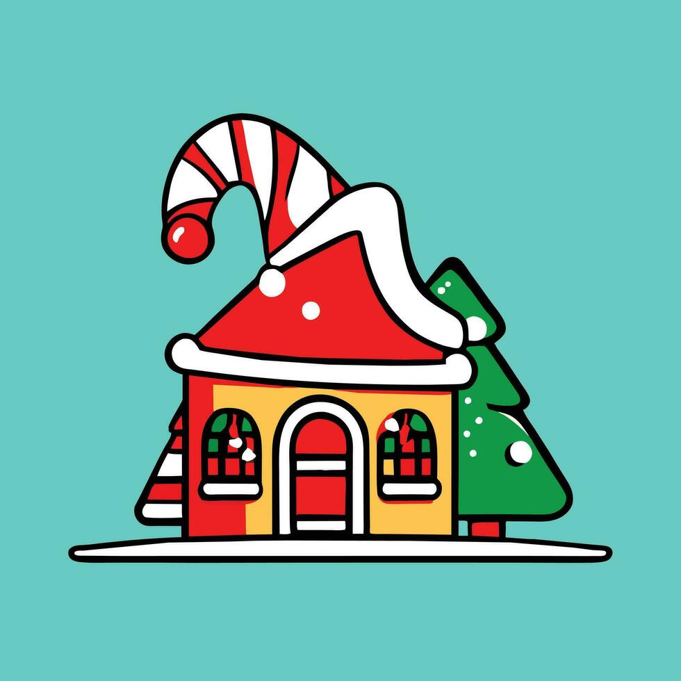 a cartoon house with a santa hat on top vector