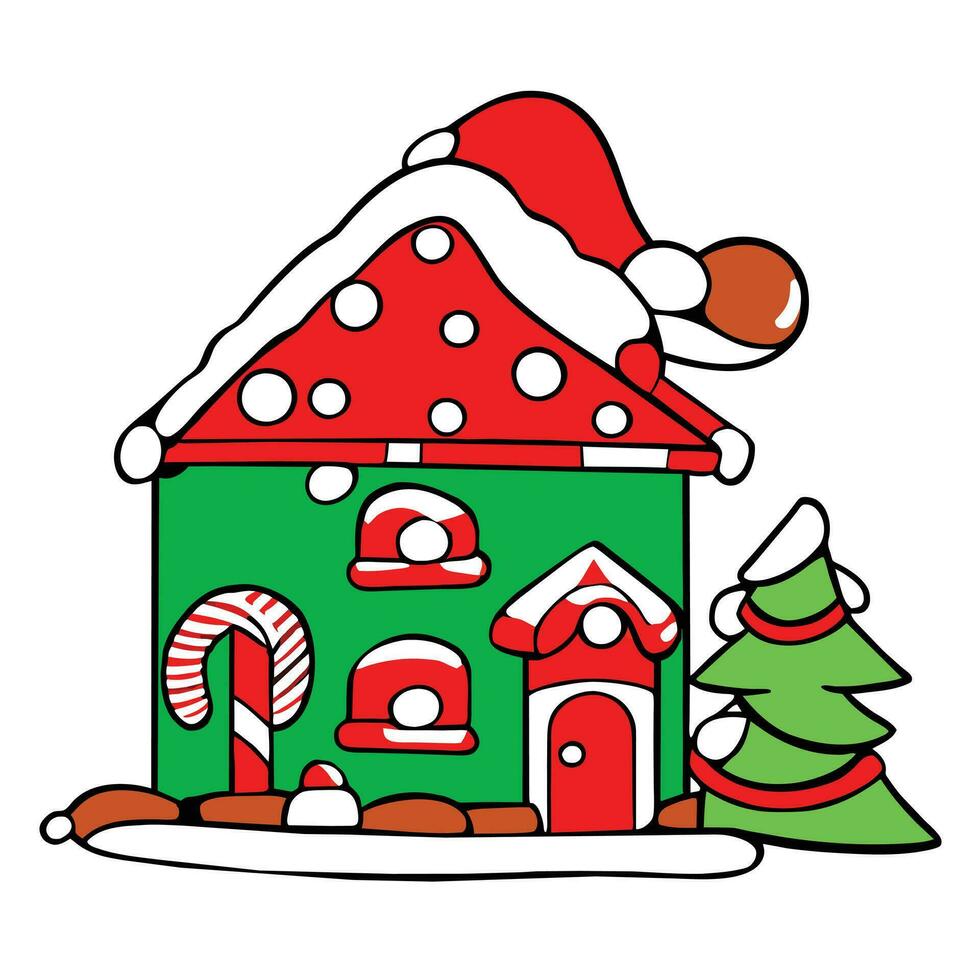 a cartoon house with a santa hat on top vector