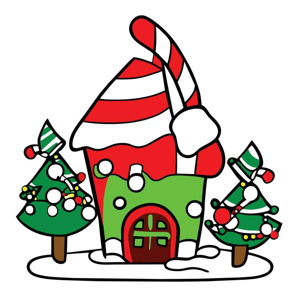 a cartoon house with a santa hat on top vector