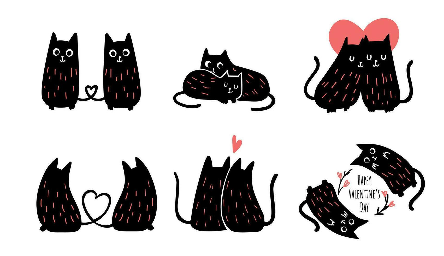 Set of lovely cat falling in love illustration. Happy Valentine's Day. A couple of cats spend their romantic time for being together. vector