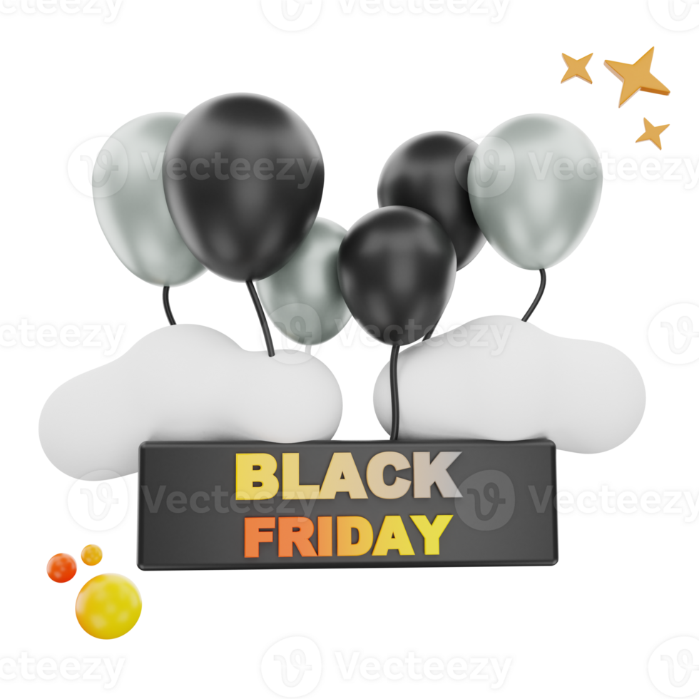 3d rendering Black Friday Ballon icon object png