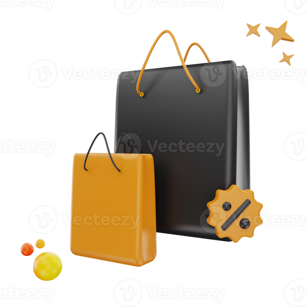 3d rendering Black Friday Bag icon object png