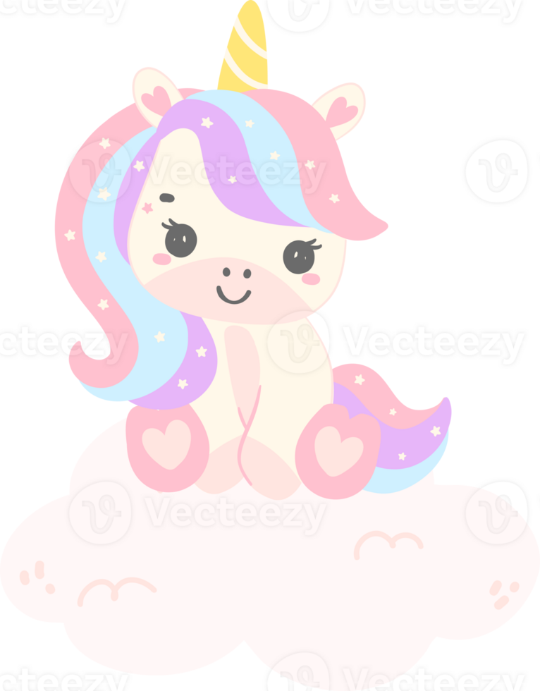 Cute Baby Unicorn on cloud cartoon illustration png