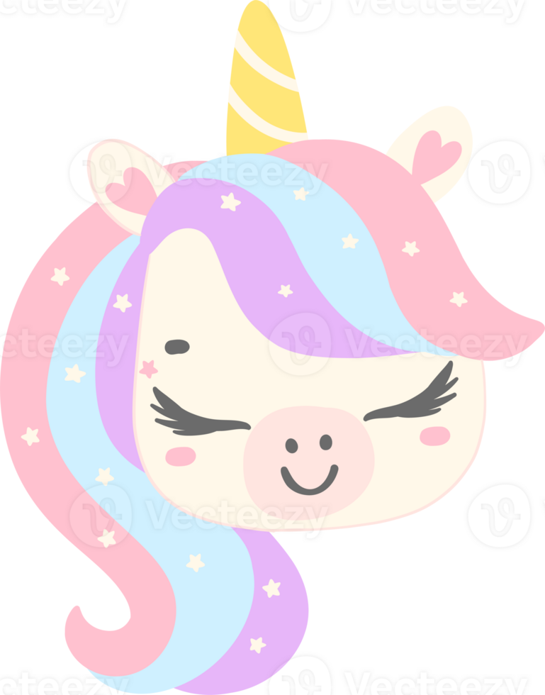 Cute Baby Unicorn face cartoon illustration png