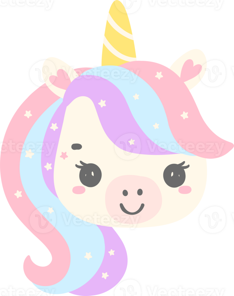 Cute Baby Unicorn face cartoon illustration png