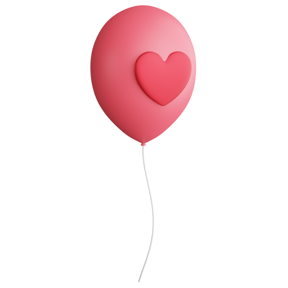 Heart red balloon clipart flat design icon isolated on transparent background, 3D render Valentine concept png