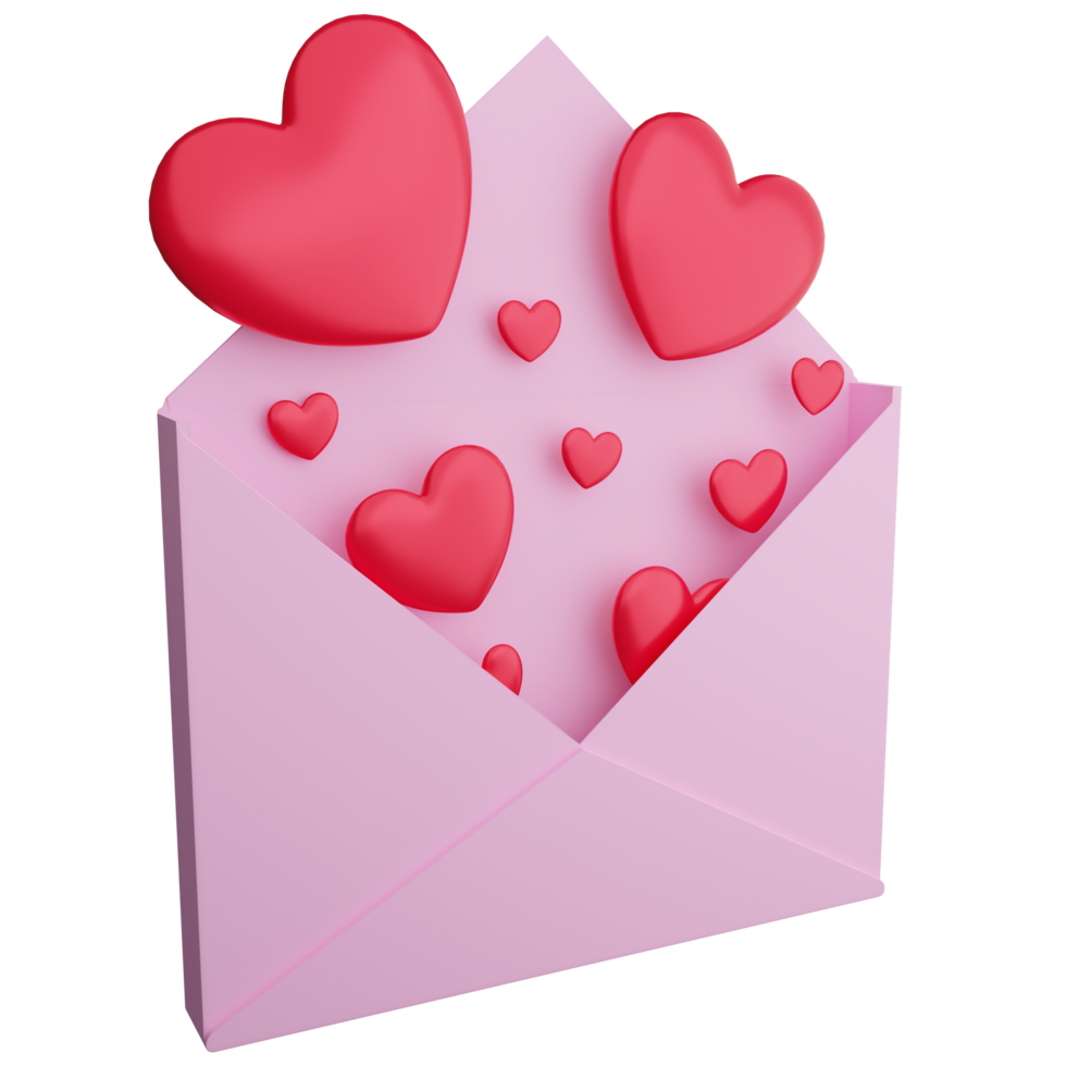 Love letter clipart flat design icon isolated on transparent background, 3D render Valentine concept png