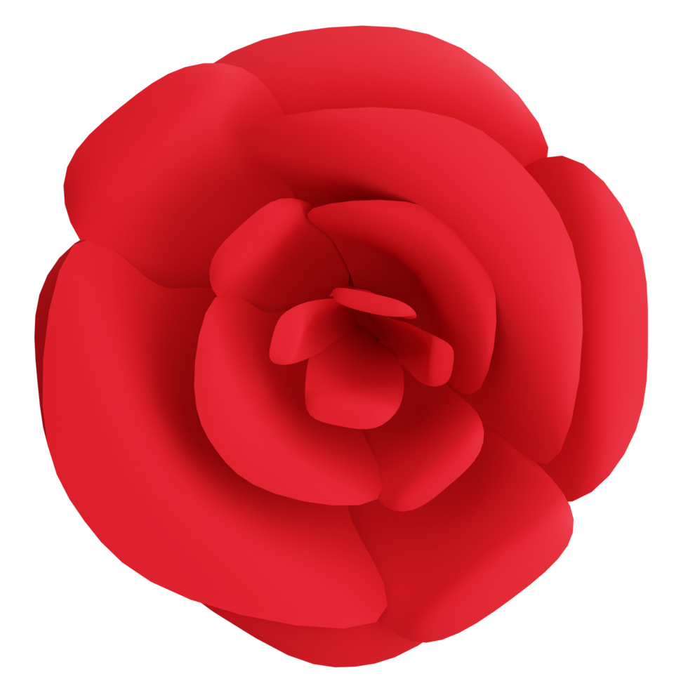 Valentine red rose top view closeup clipart flat design icon isolated on transparent background, 3D render Valentine concept png