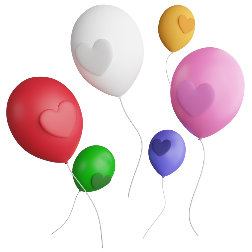 cœur coloré des ballons clipart plat conception icône isolé sur transparent arrière-plan, 3d rendre Valentin concept png