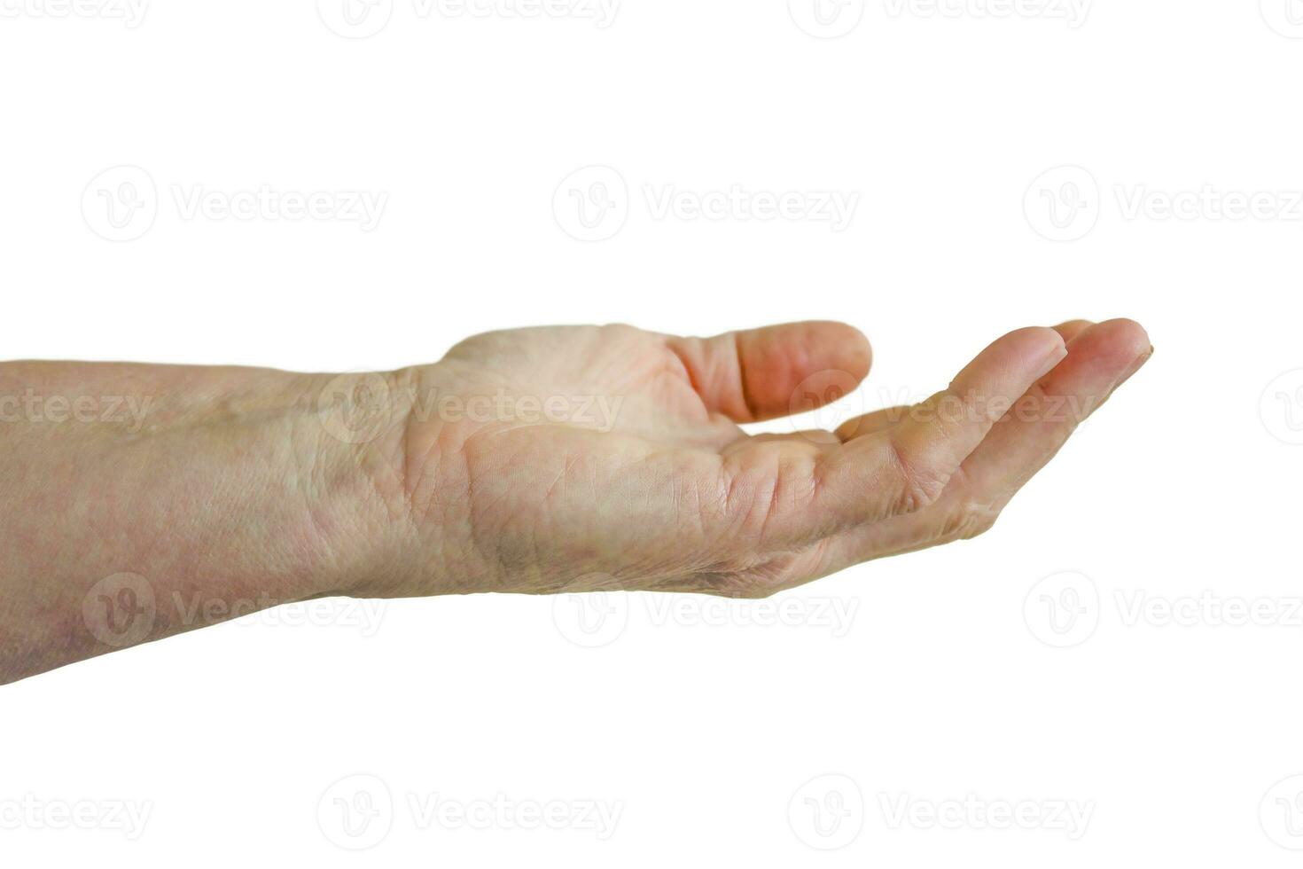 Old female hand close up isolated on white background. photo