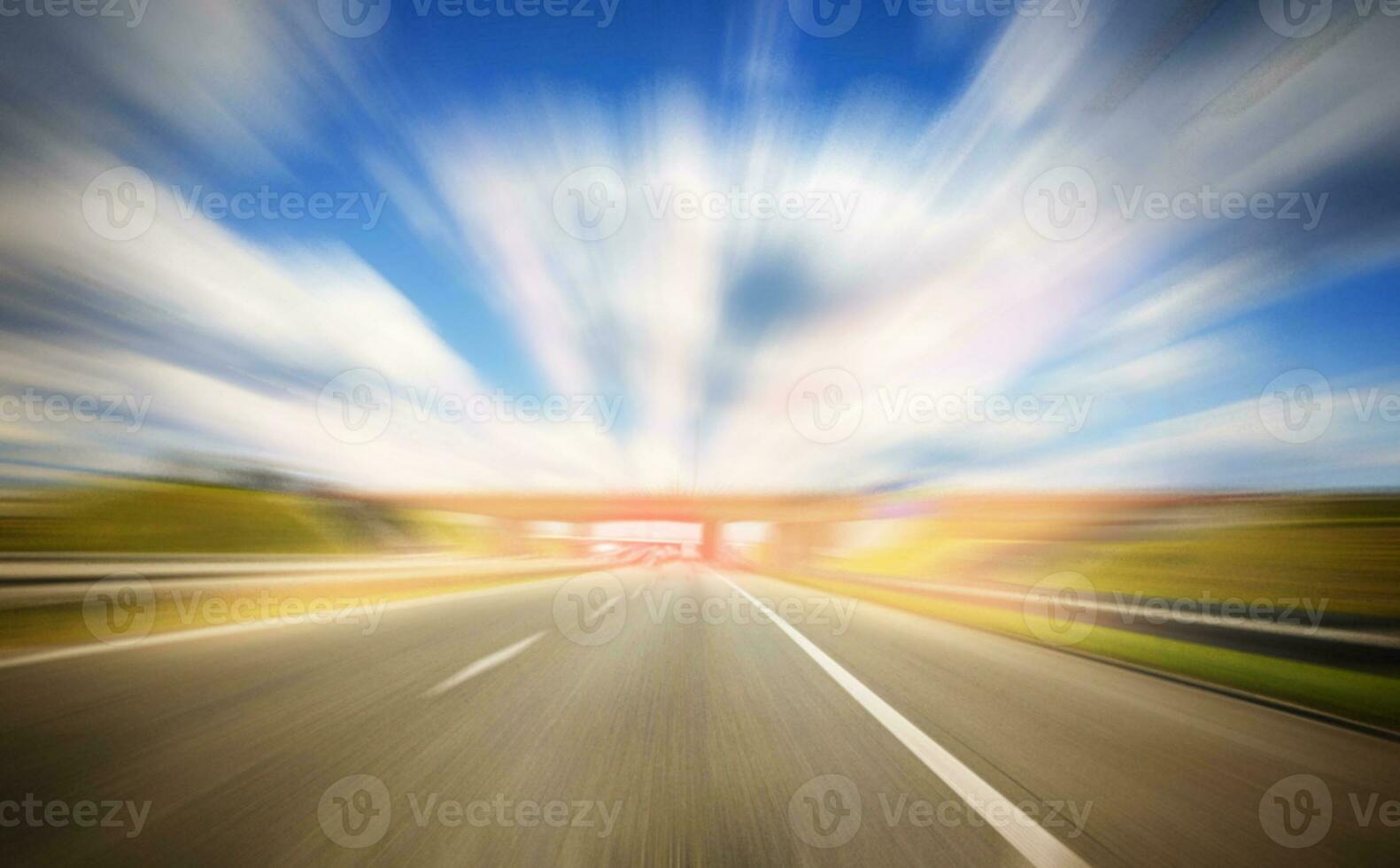 The concept of speed and focus. Motion effect. Empty highway photo