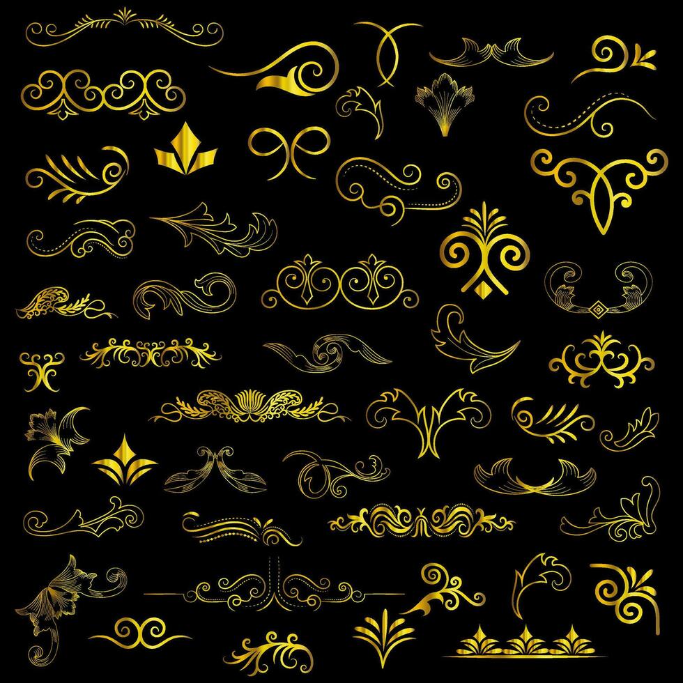 Golden vintage floral elements art deco style decoration. Vector graphic elements for design vector elements. Swirl elements decorative illustration.