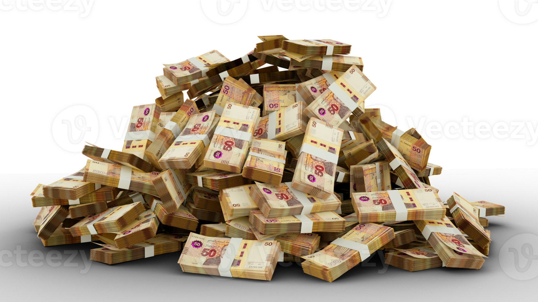 Big pile of Tunisian dinar notes a lot of money over transparent background. 3d rendering of bundles of cash png