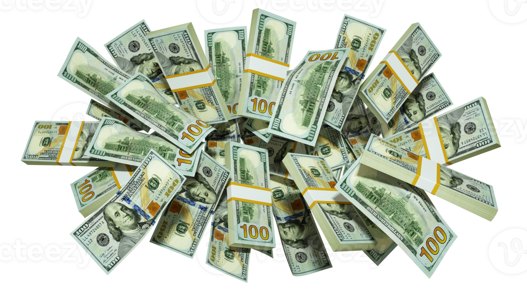 3d rendering of US dollar notes gathered and attracting to each other. png