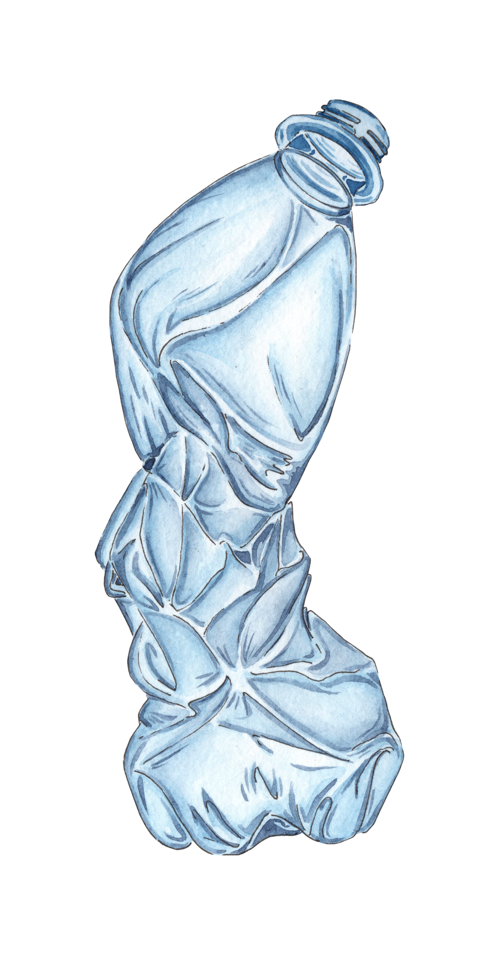aquarelle dessin de une bleu froissé Plastique bouteille. réaliste