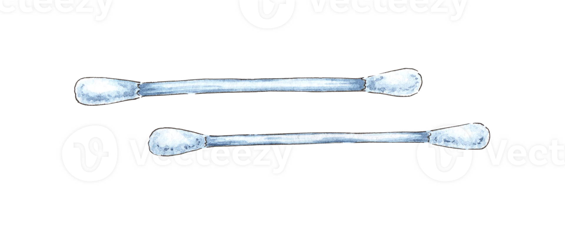 Watercolor set of cotton plastic sticks. Illustrations on the theme of environmental pollution. Clip art element for design, packaging, banner, postcard, poster. Isolated png